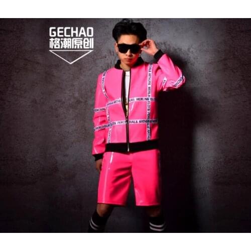 Fashion jacket nightclub male singer DSDJ big star GD rose red patent leather baseball uniform hairdresser bar costume accessori