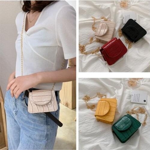 Fashion Crocodile Pattern Mini Small Square Flap Bag PU Leather Womens Handbag Chain Shoulder Messenger Bags