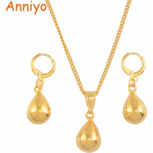 Anniyo Small Water Drop Jewelry sets Gold Color Pendant Necklaces Earrings set for Women Girl African Arab Gifts #140306