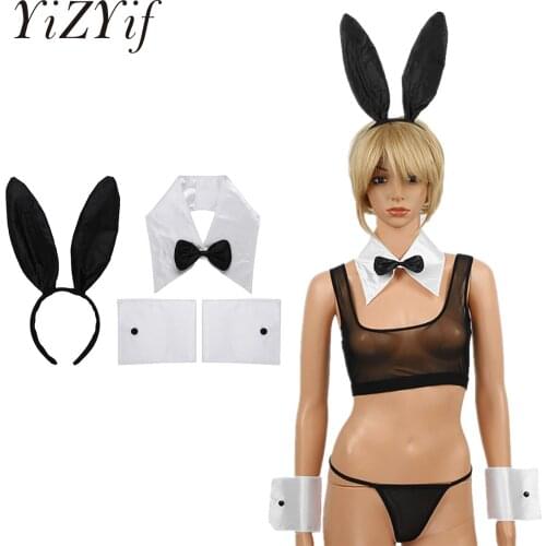 Sexy Bunny Cosplay Costumes Erotic Lingerie Role Play Costume Rabbit Suit Ears Headband Collar Bowtie Cuffs Plush Rabbit Tail