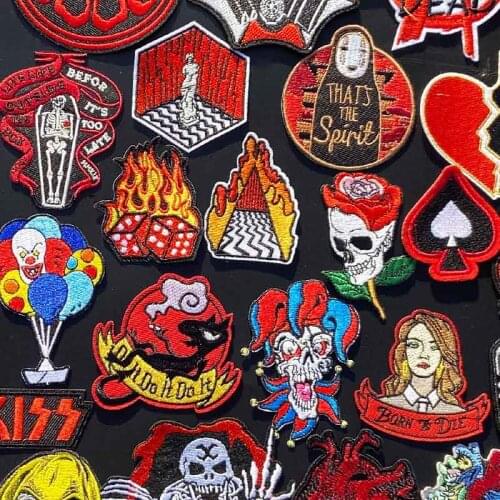 Prajna Punk Heart Patch Iron On Patches For Clothing Skull Embroidered Patches For Clothes Letter badges Rock Stripe On Clothes
