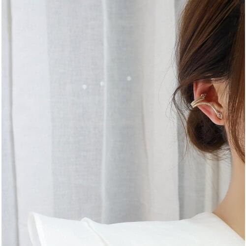 Luxury 14K Real Gold Super Shiny Zircon Snake Shaped Arrow Earrings Ear Bone Clip Integrated Wedding Bridal High End Jewelry