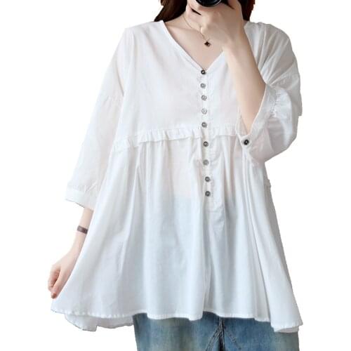 V-neck Maternity Shirt womens Loose Casual Large Size Thin Cotton Numb Tops Clothes for Pregnant Women Maternity Plus Size 2021