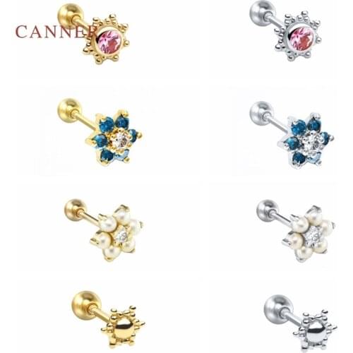CANNER 1Pcs 925 Sterling Silver Earrings For Women Blue Flower Stud Earrings Gold/Silver Jewelry Piercing Fast Fashion Серьги