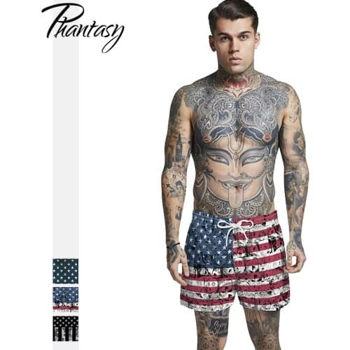 Phantasy Fashion American Flag Print Shorts Loose Sports Seaside Surfing Shorts Summer Mens Straight Beach Swimming Pants