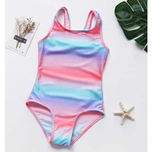 2019 Girls Swimwear One Piece 3~7Year Girls Swimsuit Rainbow Style Children Swimwear Kids Beach Wear UPF50+ CZ996