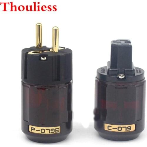 Thouliess pair HIFI Gold Plated P-079E Schuko EU EUR Power Plug Adapter C-079 IEC Connector for AC Power Cord Audio Connector