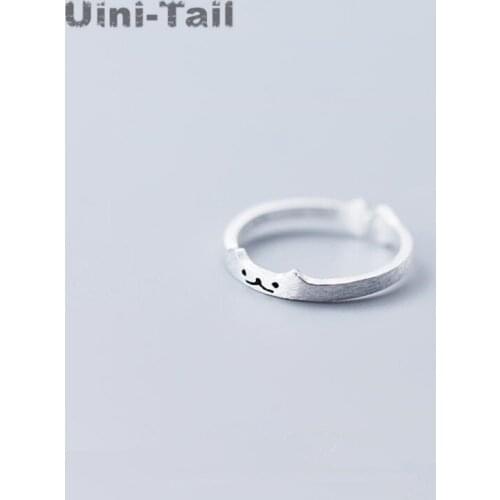 Uini-Tail hot new 925 sterling silver Korean fashion simple cat ring female tide flow high quality opening adjustable ring