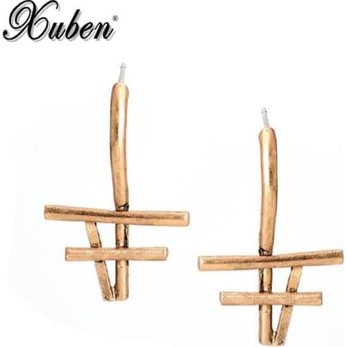 XUBEN Vintage Punk Style Triangle Solid geometry tree Studs Earrings gold color brincos antigo