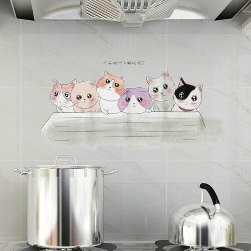 60*90cm Waterproof Anti-oil Stain Aluminum Foil Sticker Kitchen Cabinet Sticker Cute Pattern Wall Paper Home Decor