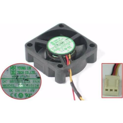 Young Lin DFB301012H DC 12V 1.4W 30x30x10mm 3-wire Server Square Fan