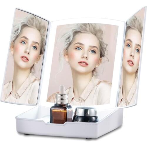 LEDMakeup Mirror Vanity Mirror Storage Box Makeup Mirror with Lights Touch Screen and 1x/10x Magnification Dual Power Suppl