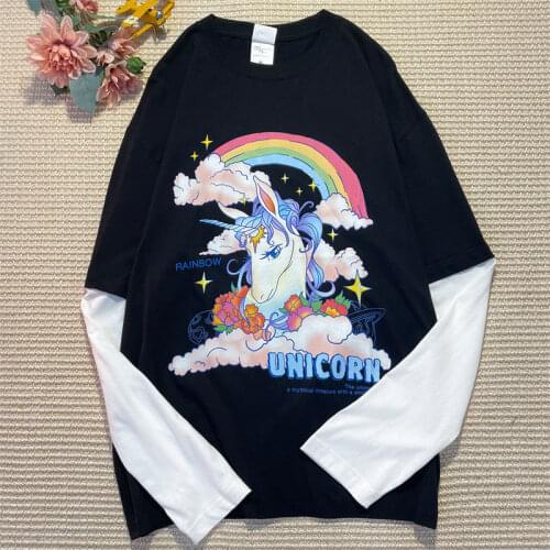 Goth Cute Monster Print Long Sleeve Tops Women T Shirts 2021 Autumn New Korean Fashion Teens Girls Clothes Hip Hop Streetwear