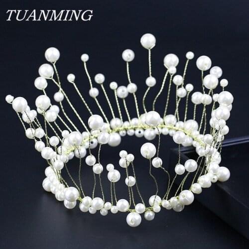 Pearl Tiara Hair Jewelry For Women Bride Gold Tiara Crown Headbands Queen Princess Luxury Hairbands Wedding Hair Accessories