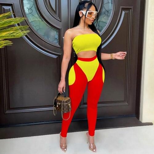 Lady Joggers Sweat Pants Sets Summer Clothes Clothing Tracksuits Fashion Sexy Wrap Chest Contrast Color Stitching Two-Piece Suit