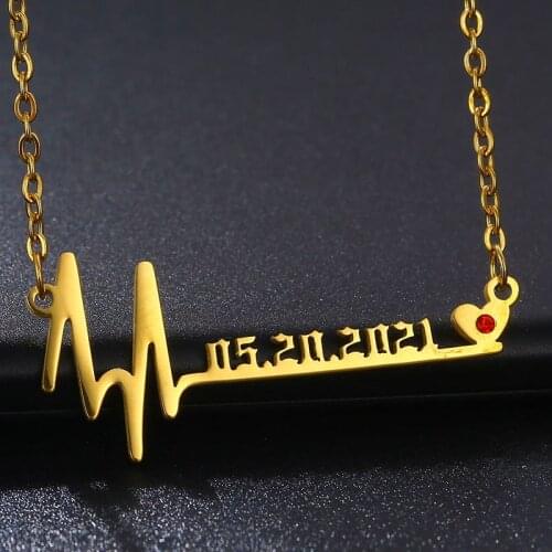 Stainless Steel Year Number Custom Necklaces for Women Personalized Customized Charm Red Diamond Necklace Pendant Jewelry Gifts