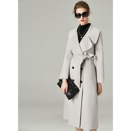 Women s winter coat grey Double sided wool cashmere outwear 2019 autumn plus size ladies fashion overcoats long free ship