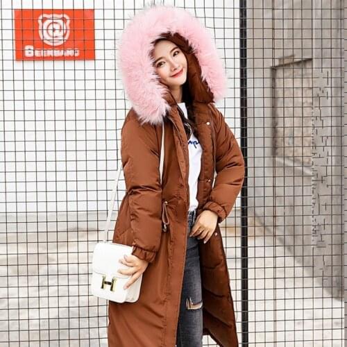 Winter New Boyfriend Style Loose Women Long Overcoat Parka Faux Fur Collar Hooded Thicken Warm Outwear Jacket Female Parkas Coat