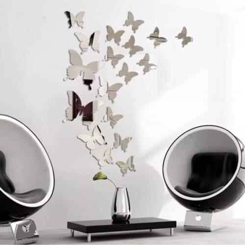 10 Pcs Gold Silver 3d Butterfly Mirror Wall Plexi Heart Round Wall Decal for DIY Kids Room Home Decoration Party Wedding Decor