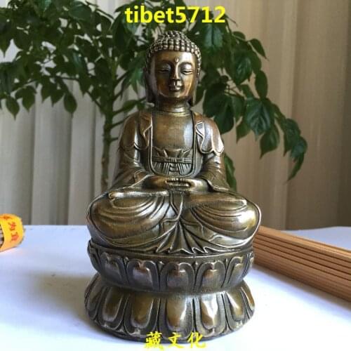 14 cm tall Tibetan Buddhist bronze amitabha buddha statue 5 " tall Garden Decoration 100% real Brass Bronze
