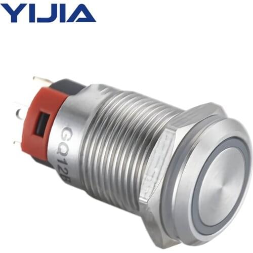 1NO Flat Ring Angel Light Self Latching Metal Button Switch GQ12BF-10EZ/J/S with Pin Terminal