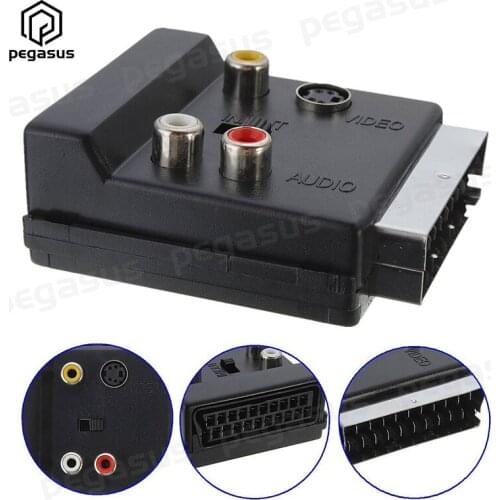 21PIN Switchable Socket SCART Male to SCART Female With S-Video (SVHS) & 3 RCA Composite Video Left + Right Audio