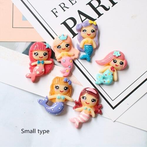 5Pcs Cartoon Mermaid Flat Back Resin Accessories Kids DIY Hair Decoration Material Planar Resin Slame Fill Crafts Supplies