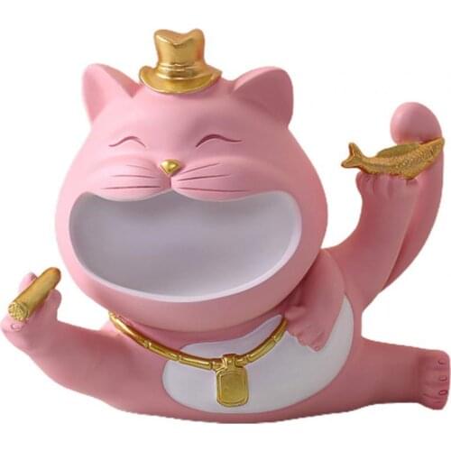 80% Hot Sale Creative Craft Resin Lucky Big Mouth Cat Ornament Nordic Candys Storage Box Figurine For Desktop Modern Art Decor