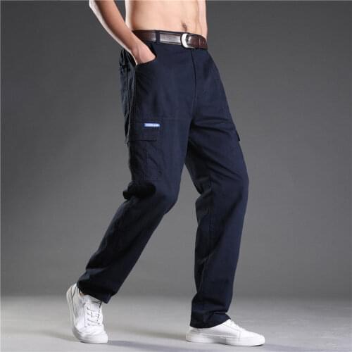 Casual Outdoor Cargo Pants Men Simple Pocket 100% Cotton Plus size Wearproof Work Straight Pants Loose Trousers