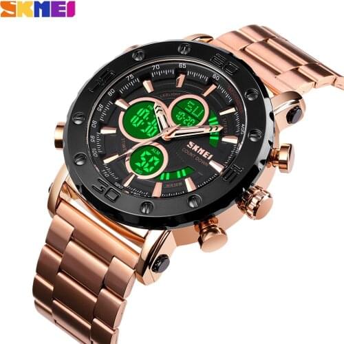 SKMEI Luxury Brand Quartz Mens Watches LED Analog Digital Clock Sport Chrono Stainless Waterproof Wrist Watch Relogio Masculino