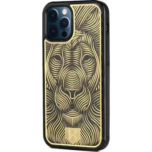 For Iphone 11 12 Pro Xr Xs Max 7 8 Plus Se 2020 Golden Lion Head Carbon Fiber Phone Case Luxury Protective Cover