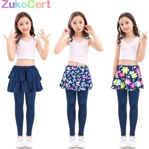Cotton kids girls leggings with skirt Culottes Render Pants for children Flower Floral Printed Elastic Pencil Pants trousers