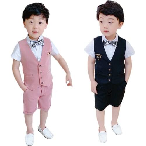 Children Formal Suit Vest Set Flower Boys Wedding Party Piano Performance Dress Costume Kids Vest Shirts Shorts Clothing Outfits