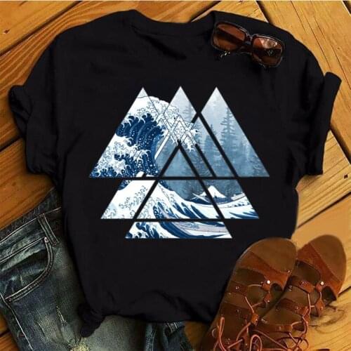 T Shirt New Fashion Women T Shirt Geometric Tree Water Printed Tops Female Ladies Casual Harajuku Cute Graphic Tee Shirt Clothes