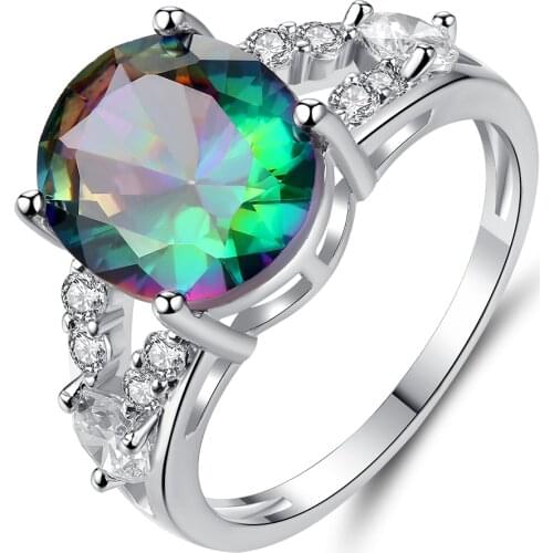 Glamour Lady Ring Rainbow Zircon Round Fashion Creative Closed Metal Ring Colorful Decoration Set Party Wedding Jewelry Gift