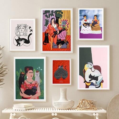 Famous Classic Artist Klimt Cat Kiss Painting Canvas Print Poster Abstract Wall Picatso Lady Pictures For Living Room Home Decor