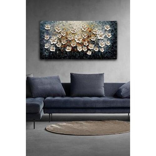 ION Canvas Print Oil Painting White Flowers Wall Decoration Fashion Table 60x120 cm