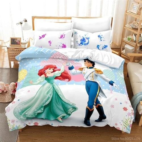 Disney Ariel Princess Prince Eric Bedding Set The Little Mermaid Comforter Cover Pillowcase Duvet Cover Set for Kids Boys Girls