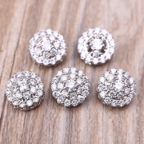 5Pcs 12mm Crystal Rhinestone Flower Round Buttons with Loop Metal Embellishments