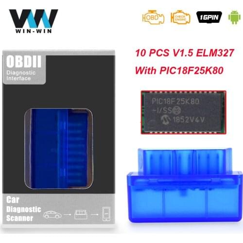 10PCS ELM 327 V1.5 With PIC18F25K80 OBD2 Bluetooth Scanner For Android ELM327 V1.5 Car Diagnostic Auto Tool Scaner Automotivo