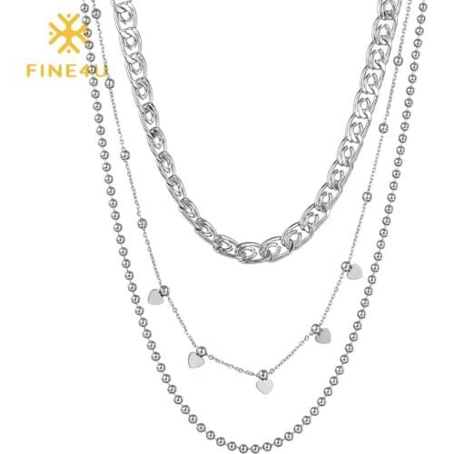 FINE4U N785 Layered Punk Chunky Chain Choker Necklace Statement Cool Multilayer Hip Hop Necklace with Heart Pendant