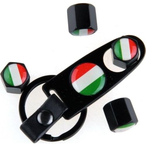 Fashion Italy Italian Flag Stainless Steel Black 4 Pcs/Set Car Wheel Tyre Tire Stem Air Valve Caps With Key Chain Stripe Style