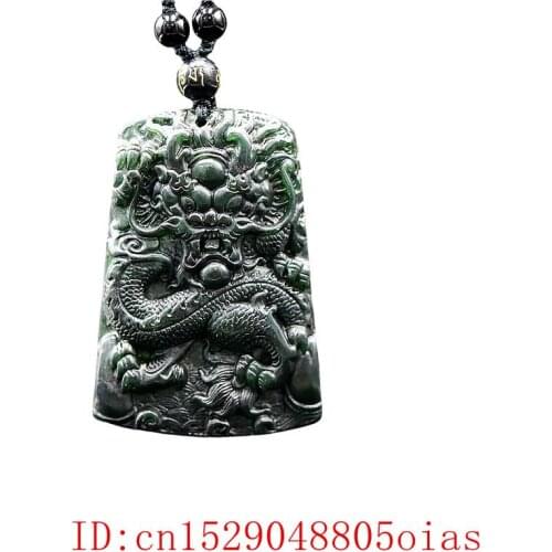 Jade Dragon Pendant Necklace Amulet Fashion Charm Jewellery Black Green Chinese Gifts Carved Natural