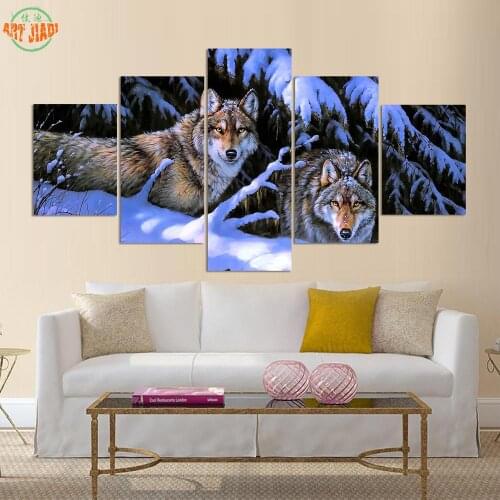 NEW 1-3-4-5 Piece Canva Art Snow Mountain 2 Wolves HD Paintings Living Room Decorations For Home Wall Art Prints Canvas B382