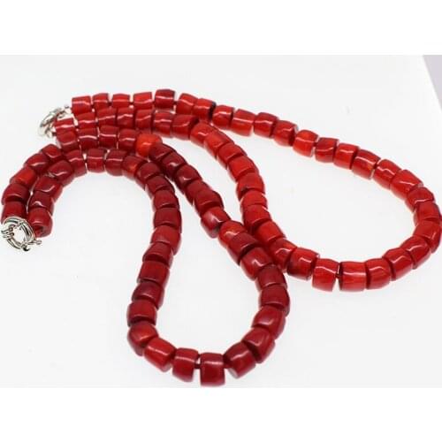 Orange/red coral pillar/roundelle necklace 18inch nature beads wholesale FPPJ