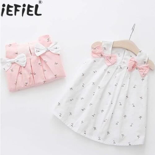 Infant Toddler Kid Baby Girls Dress Floral Print Princess Party Sleeveless Bowknot Dresses Summer Sweet Baby Girl Lovely Clothes