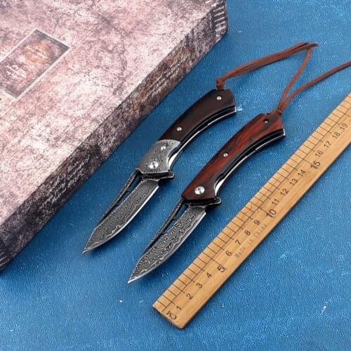 Portable VG10 Damascus Steel + Dalbergia Handle Folding Knife with Bearing Outdoor Tactical Self-defense Hunting Fishing EDC Too