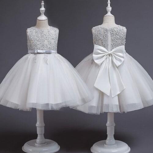 Pageant White Girls Dresses For Party And Wedding Lace Clothes Dress Children‘s Clothing Big Bow Princess Dress Evening