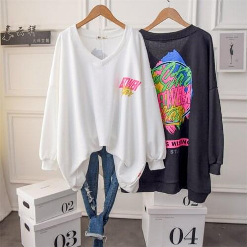 Plus Size Women Graphic Streetwear Sweatshirts 2021 Fall V Neck Casual Oversized Pullovers Coat Young Lady