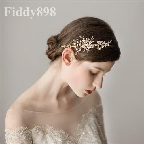 Luxury Gold Wedding Accessories Handmade Bridal Headpiece Crystal Pearls Headband Classic Hair jewelry for Women HD73